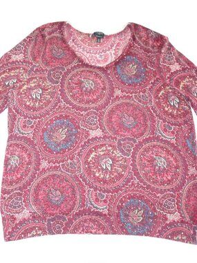 Talbots Women's Paisley Print Scoop Neck Sweater Size 2X 100% Merino Wool
